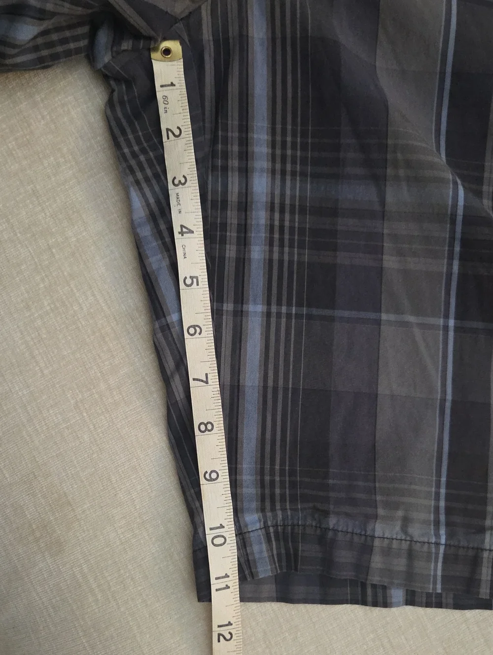 Perry Ellis Gray and Blue Plaid Flat Front Shorts